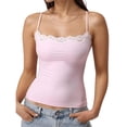 thumbnail image 3 of Women Sexy Lace Trim Spaghetti Strap Camisole Tank Top Y2K Going Out Crop Cami Top Date Night Rave Tops - Summer Casual Vacation Clothes 2026 Pink L, 3 of 6
