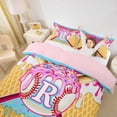 thumbnail image 3 of Erosebridal Girls R Letter Monogrammed Ice Cream Drip Dessert Twin Bedding,Sport Theme Baseball Duvet Cover Set For Boys Teens,Pink Reversible,2pcs,No Comforter, 3 of 5