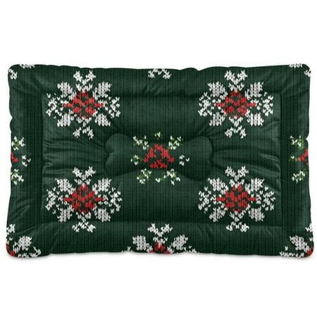 Cozy Mat Pet Bed Indoor Outdoor Warm Soft For Cat Dog Puppy(S/M) Snowflake Dark Green