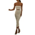 thumbnail image 6 of Douhoow Women Strapless Knitted Dress Summer Off Shoulder Striped Cutout Midi Bodycon Dresses, 6 of 9