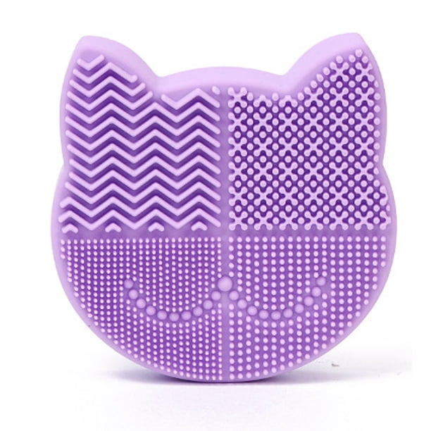 Alfombrilla de limpieza para brochas de maquillaje con diseño 2 en 1, con soporte para secar brochas, almohadilla limpiadora de brochas de silicona con forma de gato y brocha cosmética