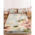 thumbnail image 2 of Cal.King Size Fitted Sheet Set - Farmhouse Pink Floral 3 Piece Bedding Sets 16" Deep Pocket Fitted Sheet with 2 Pillowcases, Spring Vintage Botanical Flowers Brushed Microfiber Luxury Bed Sheets, 2 of 9