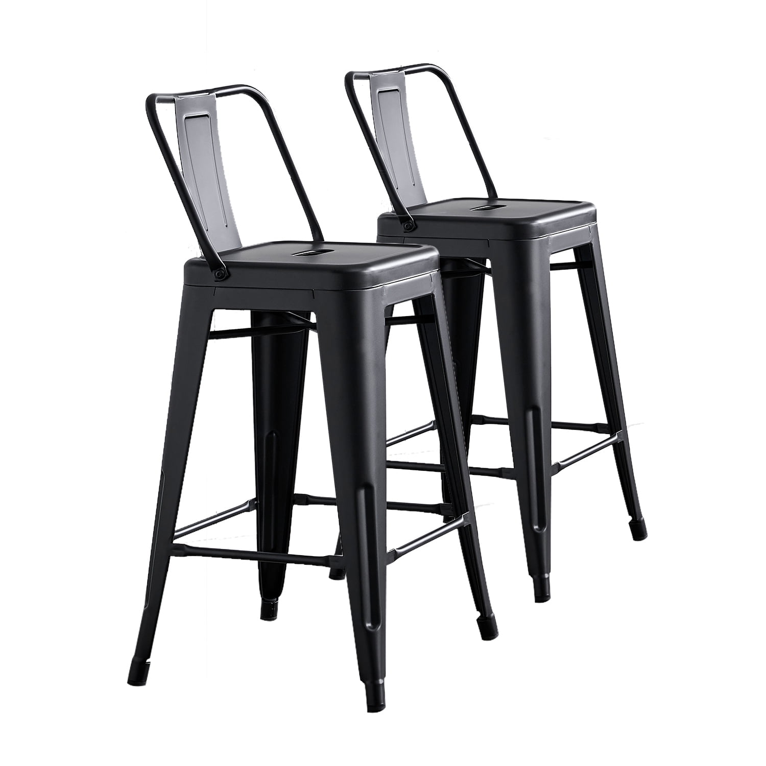 24" Matte Black Industrial Contemporary Rustic Metal Barstools with Bucket Back, Set of 4