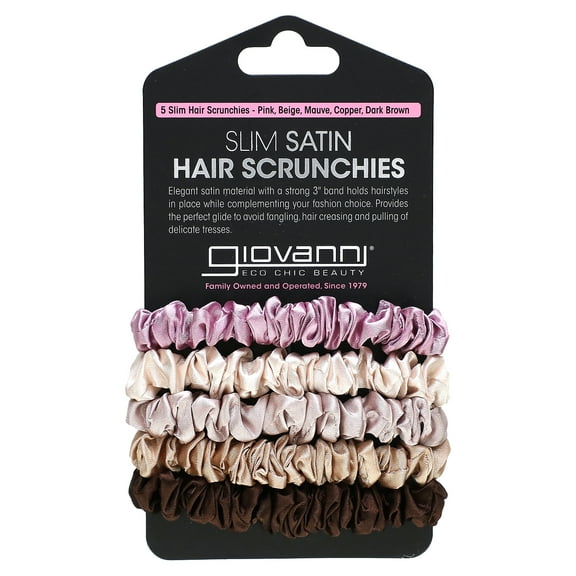 Giovanni Slim Satin Hair Scrunchies, Pink, Beige, Mauve, Copper, Dark Brown, 5 Scrunchies