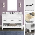 thumbnail image 5 of Farmington 48" Single Bathroom Vanity, 49Wx22Dx34.5H, Carrara Marble Top with 24" Wide Apron-Front Sink & Backsplash, Dove White Solid Wood Cabinet, Pre-Assembled, Soft-Closing Drawers, Open Shelf, 5 of 9