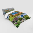 thumbnail image 3 of Summer Duvet Cover Set, Collage with Summer Scenery Majestic Mountains Waterfalls High Lands Environment, Bedding Set with Shams and Fitted Sheet, 3 Sizes, by Ambesonne, 3 of 3