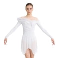 thumbnail image 4 of renvena Women Ruched Detail Lyrical Dress Irregular Mesh Hem Ballet Tulle Skirt Leotard Figure Skating Dress White S, 4 of 7