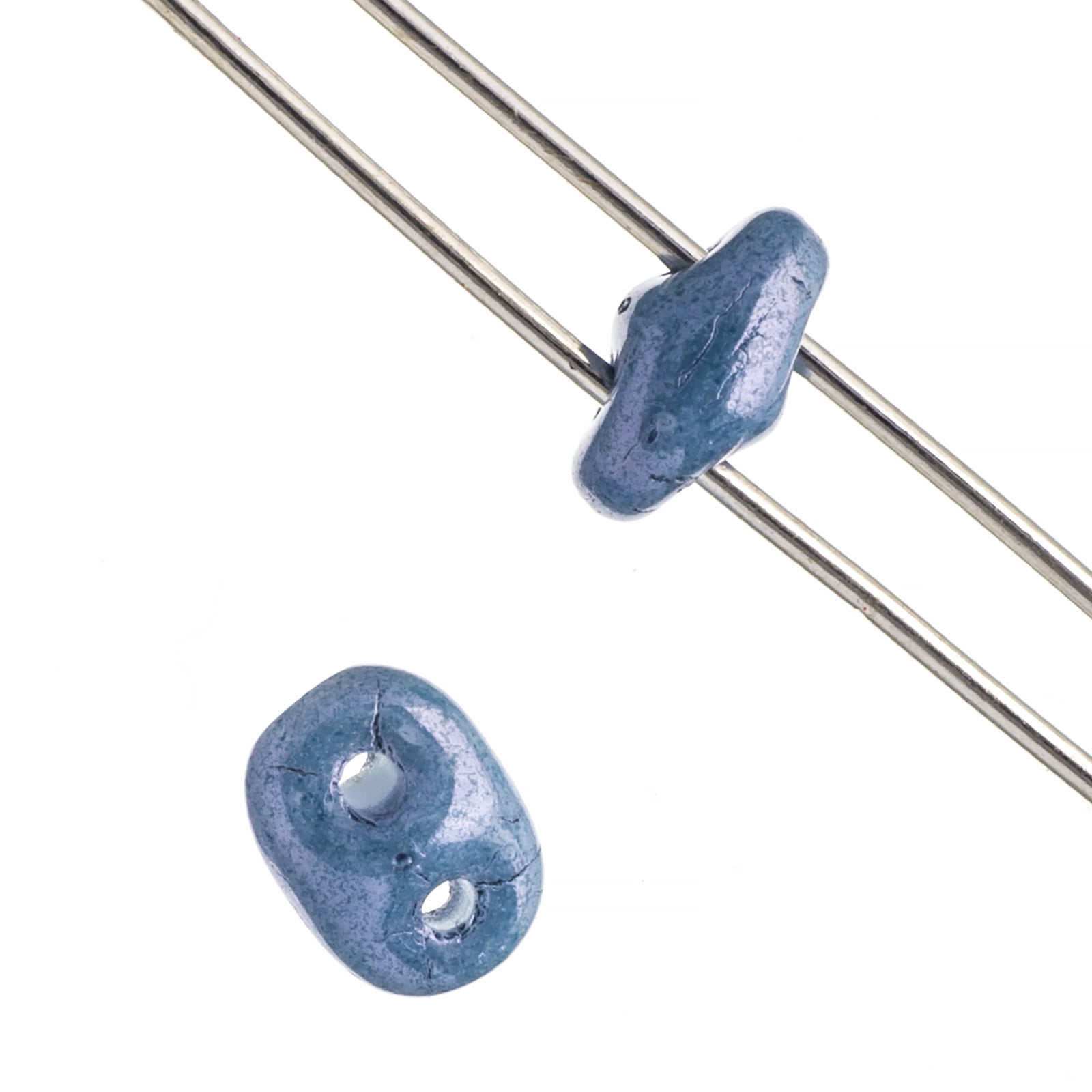 John Bead 100g Czech Glass Superduo 2-Hole Beads 2.5x5mm Chalk Blue Luster