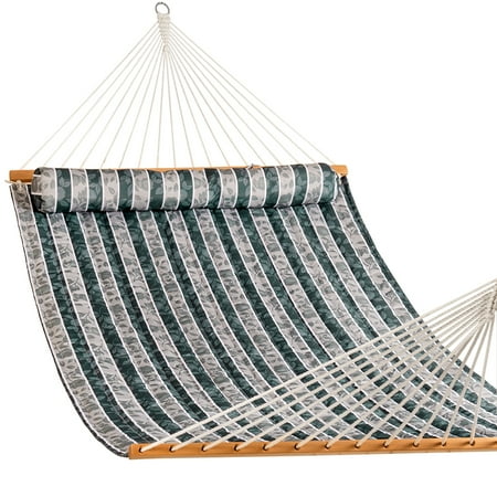 Double Swing Patio Doors Lazy Daze Hammocks Quilted Fabric Double Size Spreader Bar Heavy Duty Stylish Hammock Swing Pillow Two Person, Green Leaves ()