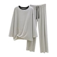 thumbnail image 2 of Cameland Ensemble de Pyjama Mode Femme Rayé Col Rond Manches Longues Pantalon Long Vêtements Décontractés Chauds pour la Maison, 2 of 3