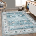 thumbnail image 3 of 9x12 Vintage Area Rug Machine Washable Distressed Non-Slip Low Pile Stain-Resistant No-Shedding Easy-Clean Dining Accent Rug Green, 3 of 9