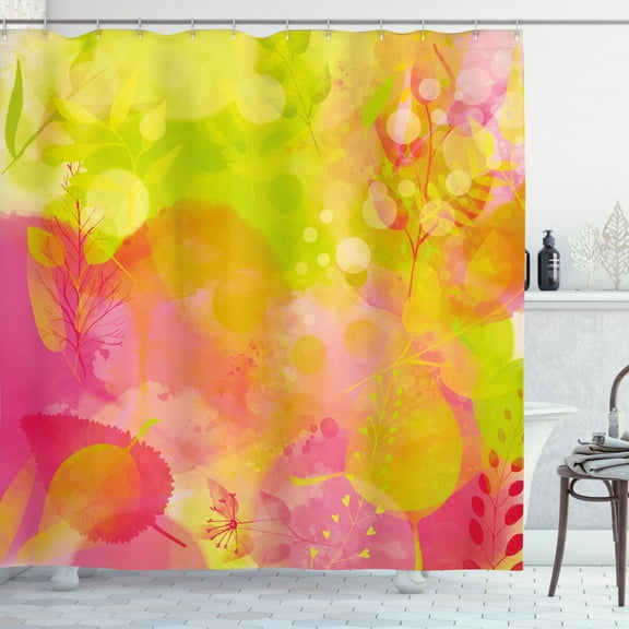 Ambesonne Pastel Shower Curtain, Spring Yard Watercolors, 69"Wx75"L, Apple Green Marigold