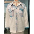 thumbnail image 5 of Aunavey Women Fuzzy Sherpa Fleece Jacket Button Collar Plaid Plush Patchwork Shirt Tops Coat with Pockets, 5 of 5
