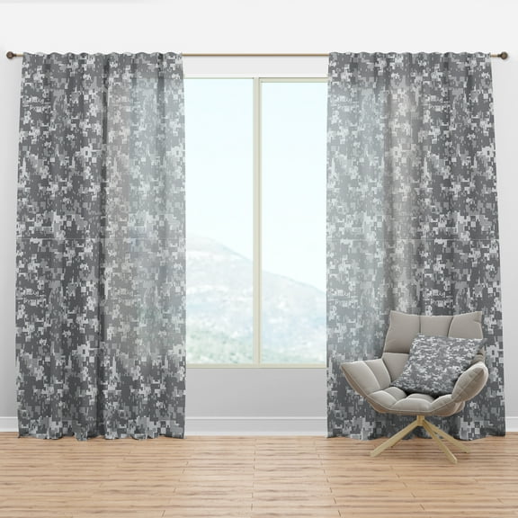 Designart 'Grey Abstract Pixelation' Modern & Contemporary Curtain Panel