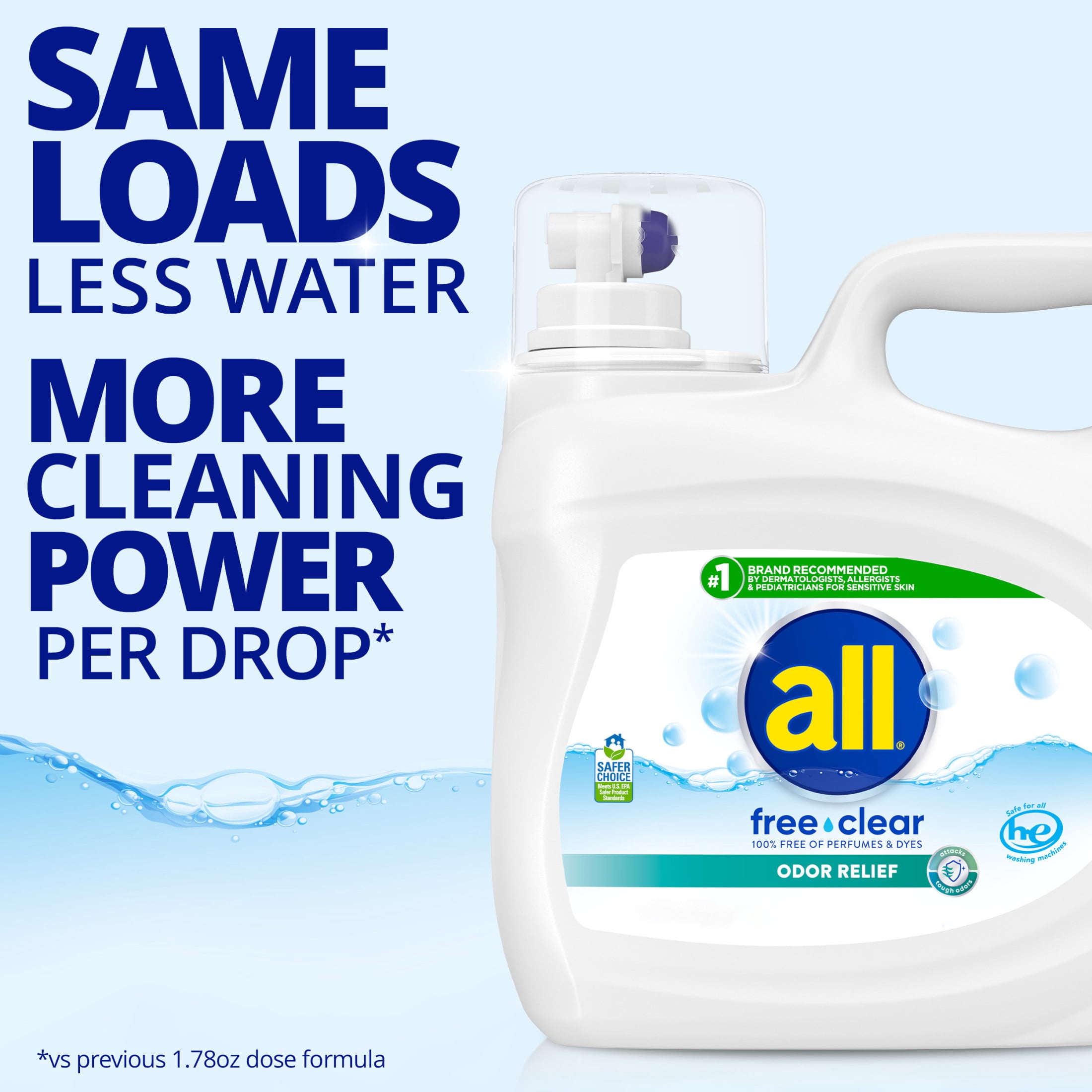 all Free Clear Liquid Laundry Detergent, Odor Relief, 118 oz, 79 Loads