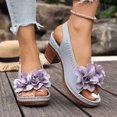 thumbnail image 3 of EKVAHL Orthopedic Block Heel Sandals for Women, Slingback Floral Decor Slip On Dress Shoes, Hollow Cut Party Wedding Daily Sandals Blue, 3 of 5
