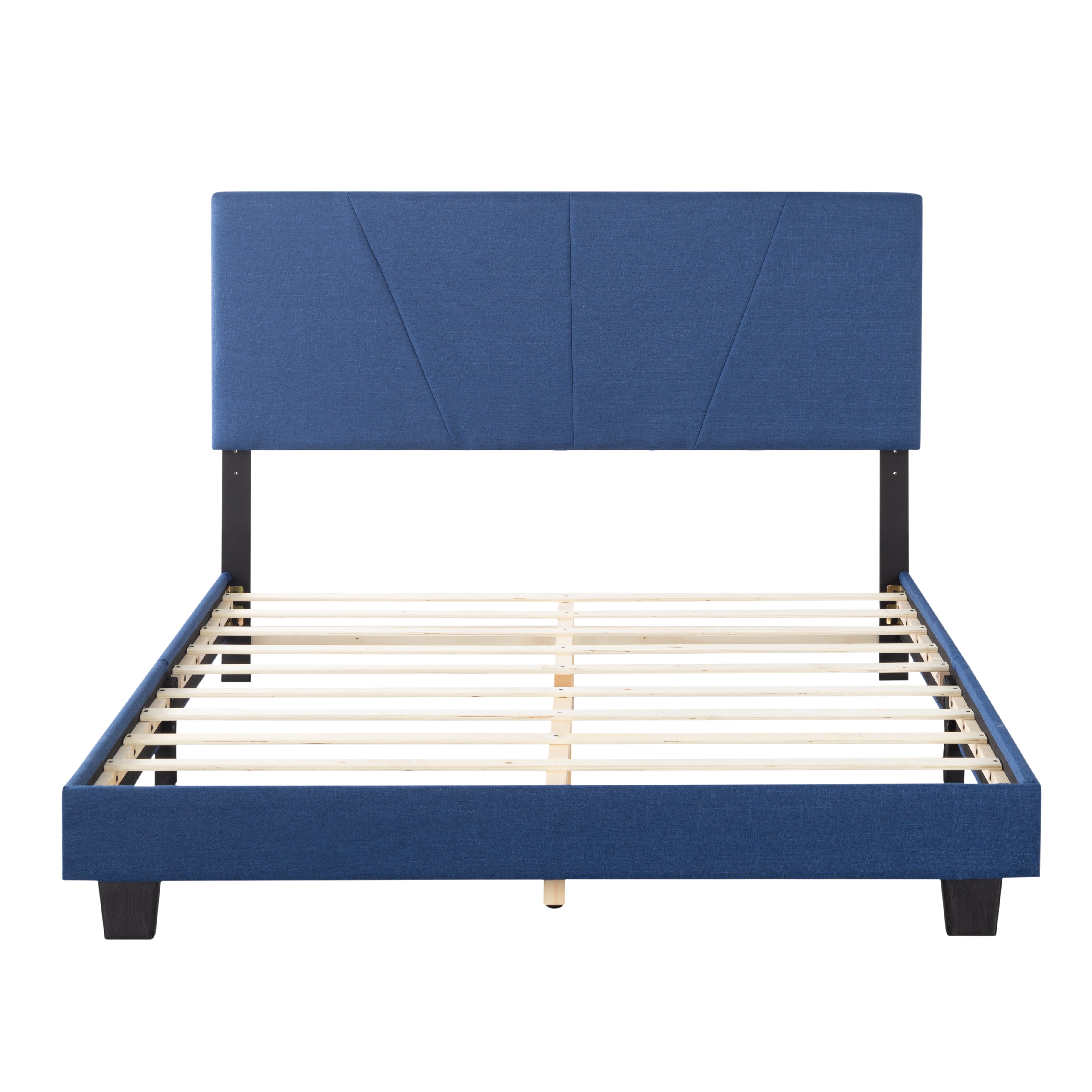 BRGMAUS Bed Frame, with Headboard, Linen/Velvet Upholstered Bed Frame with Wood Slats Support, Heavy Duty Feet, Easy Assembly, Queen Bed Frame (Blue)