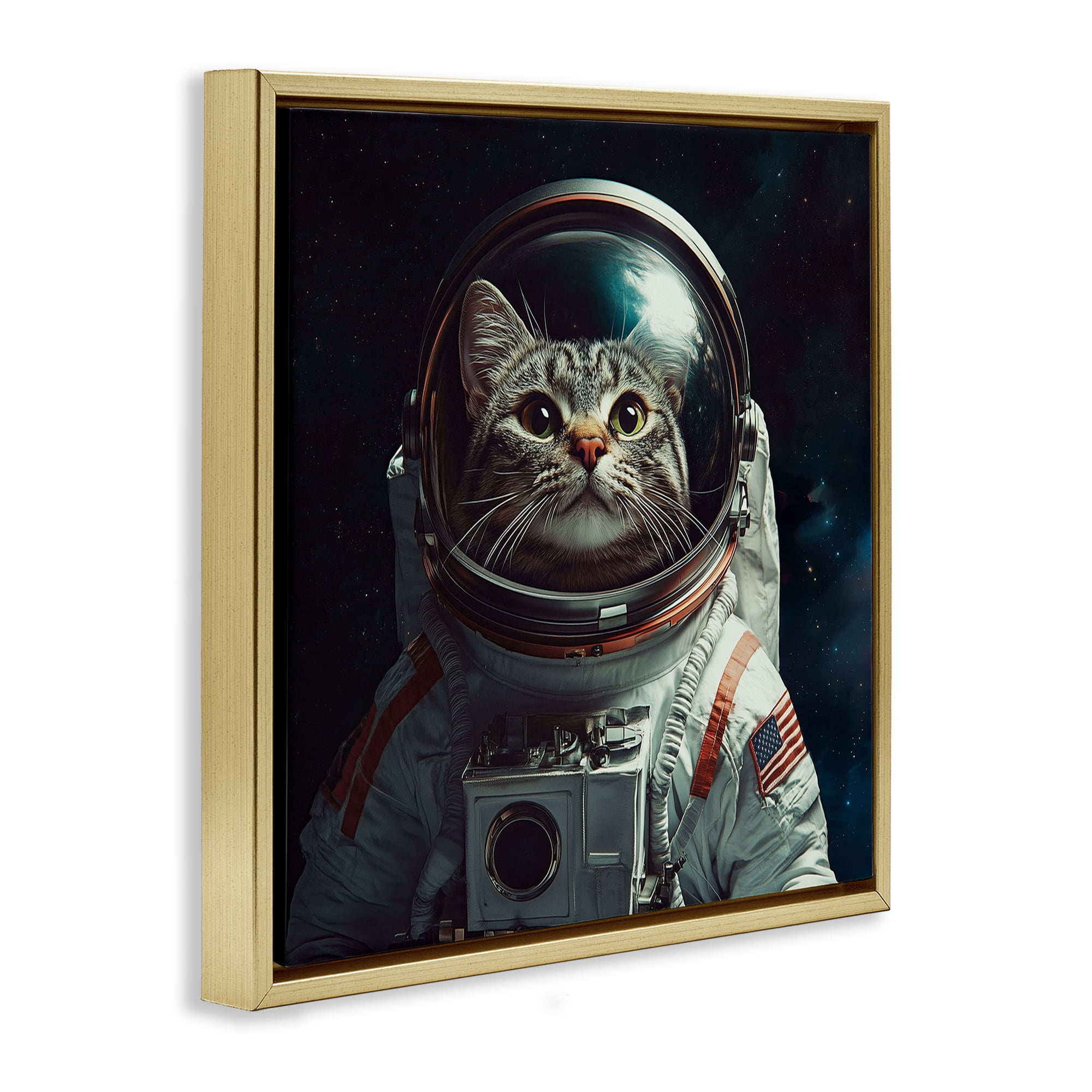 Catstronaut Cat Astronaut Gold Framed Floater Canvas Wall Art, design by Jim Baldwin