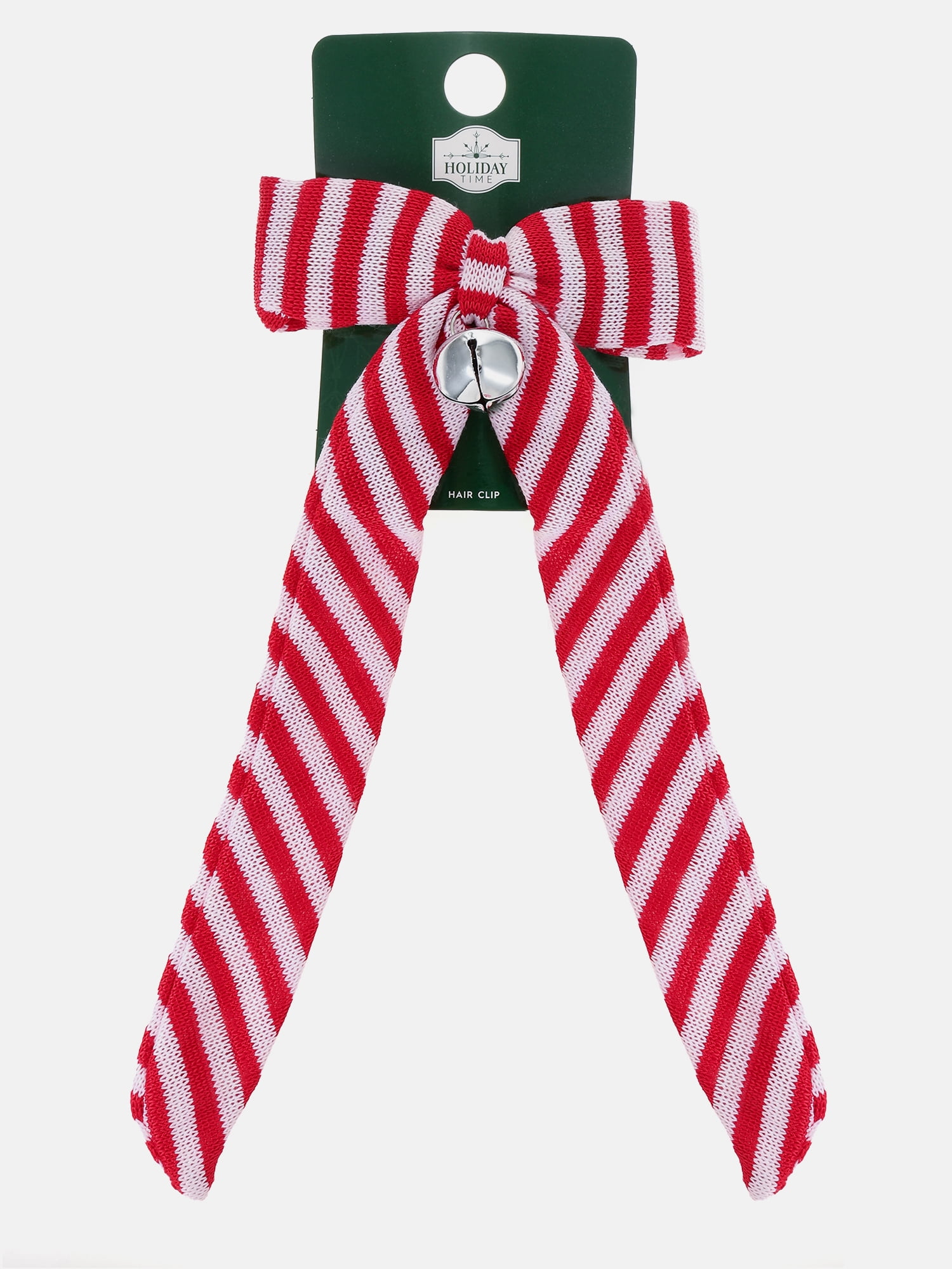 Way to Celebrate Holiday Women's Candy Cane Striped Hair Bow, Red/White, 1 Piece, Barrette Hair Clip