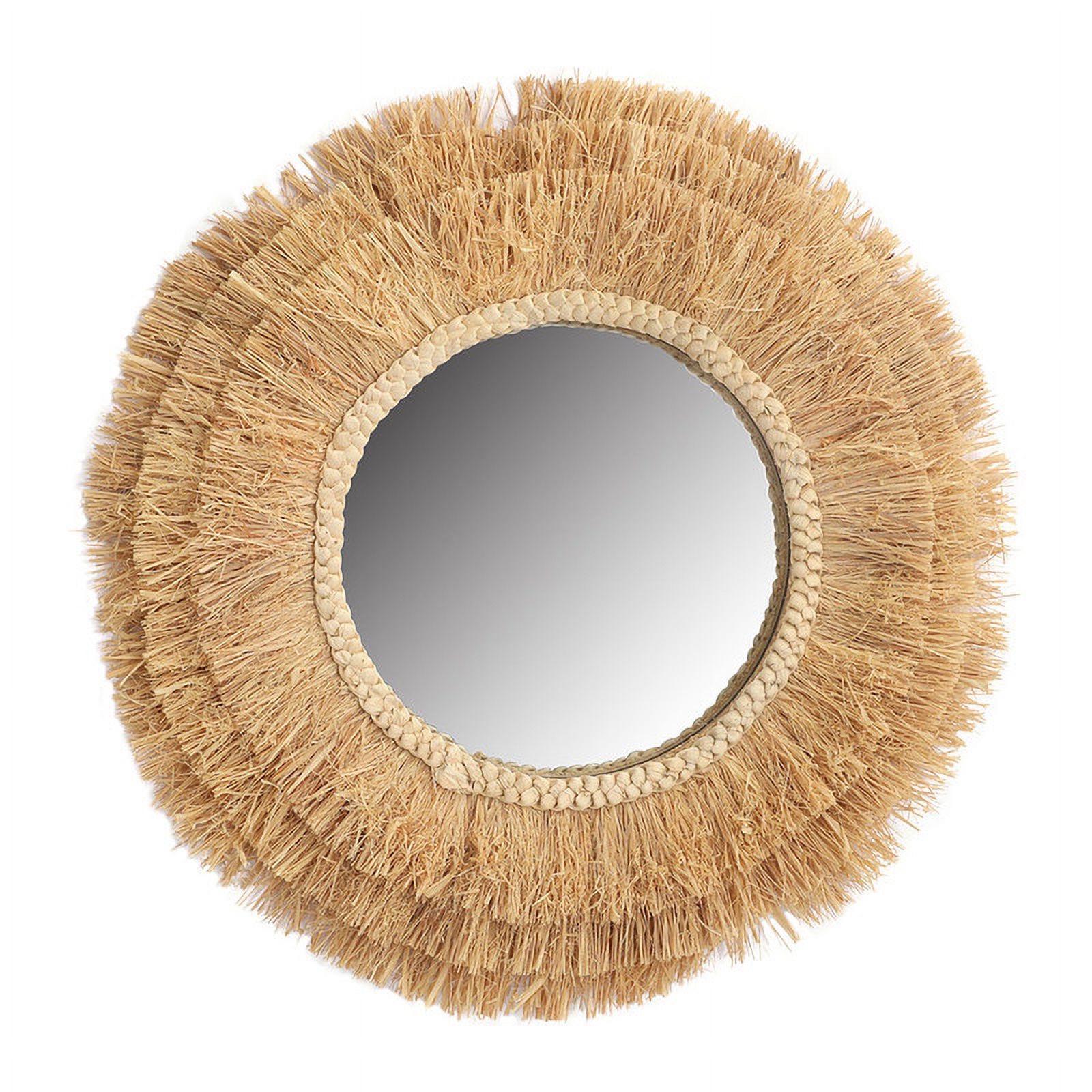 Rayna Tan Round Grass Wide Frame Boho Wall Mirror