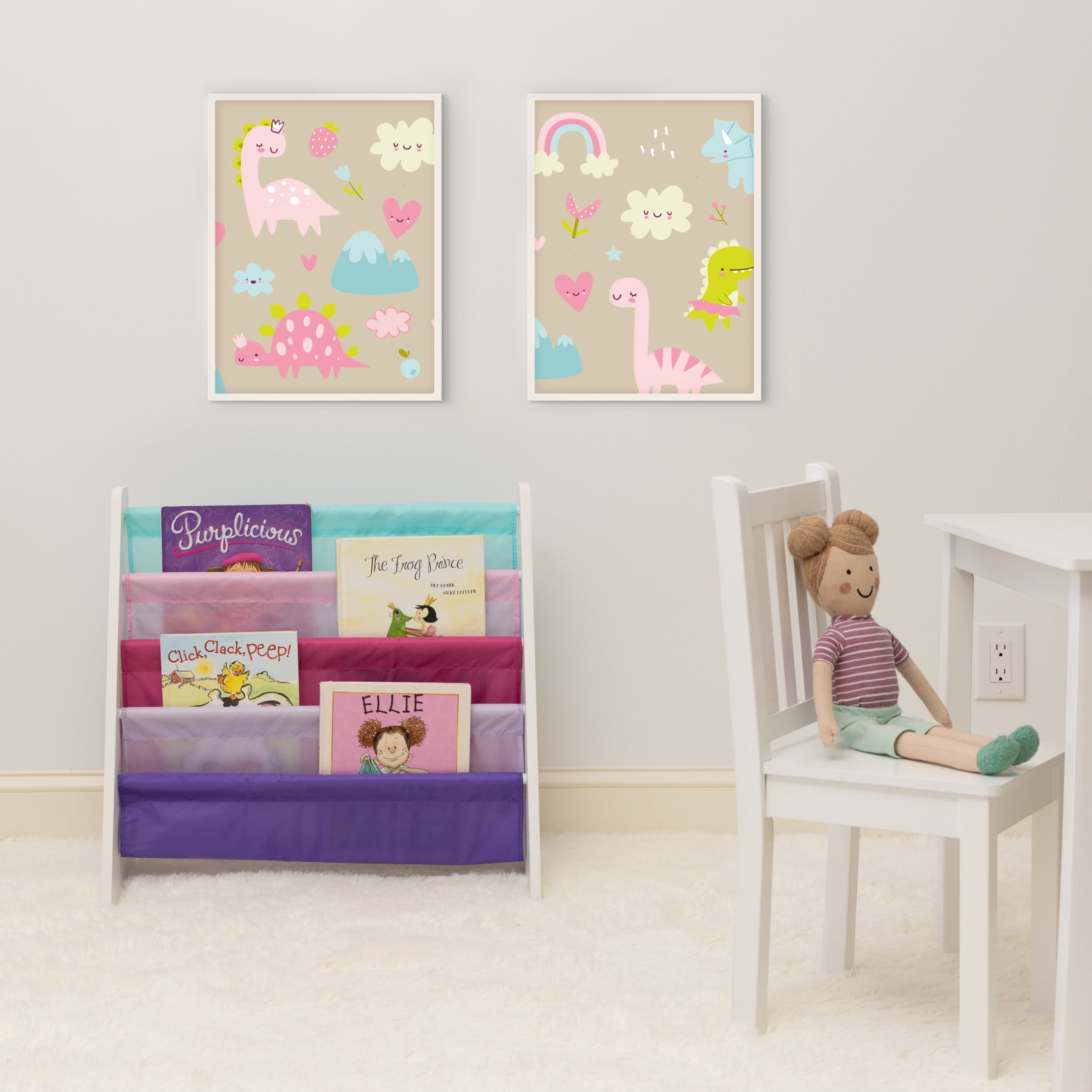 Humble Crew Kids 4 Tier Book Organizer for Ages 3-8, White/Pink/Purple/Turquoise
