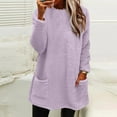thumbnail image 2 of Womens Fuzzy Sherpa Fleece Sweaters Casual Crewneck Sweatshirt Pullover Casual Loose Cozy Winter Loungewear with Pockets, 2 of 6