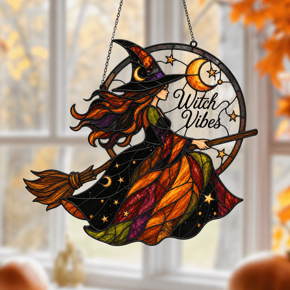 Acrylic Suncatcher Witch Vibes Acrylic Window Hanging for Halloween Decor