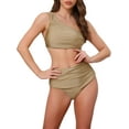 thumbnail image 1 of INSPIRAR CHIC Conjunto de Bikini de Una Sola Manga Elegante para Mujeres, 2 Piezas, Top con Push Up y Parte Inferior de Control de Abdomen, Trajes de Baño, Talla X-Large, Caqui, 1 of 5