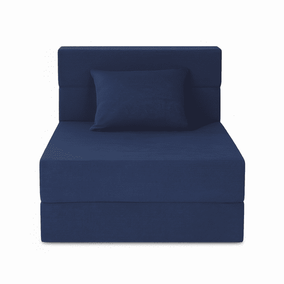Solid Navy Blue Foldable Single Sofa Bed with Pillow, 4-in-1 Convertible Chair Mattress for Dorms and Small Spaces