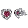 thumbnail image 2 of Diamond Heart Earrings Sterling Silver Solitaire Created Pink Sapphire 2.21 Tcw, 2 of 4