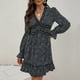 thumbnail image 3 of Vestido hasta la rodilla con volantes y manga larga de mariposa con cuello en V y estampado de puntos sexy informal para mujer a la moda Fridja NMB4995, 3 of 8