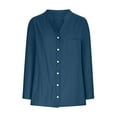 thumbnail image 6 of Aboser Women's Button Down Shirts Dressy Casual Long Sleeve Blouses Breathable Cotton Linen Tops Lightweight Casual Shirt Work Office Blouse Dark Blue XXXXXL, 6 of 7