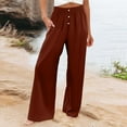 thumbnail image 2 of vigerkar Womens Summer Linen Boho Wide Leg Casual comfy Pants Palazzo High Waist Lounge Travel Vacation Outfits Red, M, 2 of 5