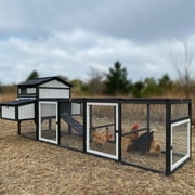 PETSCOSSET Large Wooden Chicken Coop with Run for 4-8 Chickens, Weatherproof Hen House with 2 Nesting Boxes, UV-Proof Roof & 4 Roosting Bars, Extendable Design for Extra Space, Black