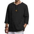 thumbnail image 2 of Men's Short Sleeve Sports Shirt Slim Fit Cotton Linen V Neck Shirt Henley Shirt Casual Loose Fitness T-Shirt, 2 of 4