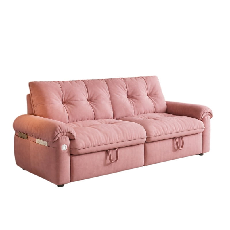 77.2" Convertible Sofa Bed, 2-in-1 Full Size Sleeper Sofa, Plush Upholstered Loveseat with USB Charging Ports & Side Pockets, Steel Frame Pull-Out Couch for Living Room, Bedroom, Apartment