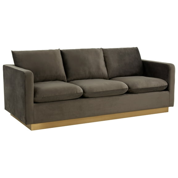 Velvet Sofa Mid Century Modern - 3 Seater Couch with Gold Legs - Living Room Furniture