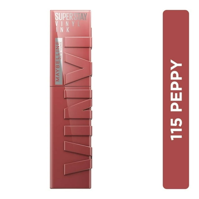 Labial líquido brillante de larga duración, Maybelline Superstay Vinyl Ink tono Peppy 115, 4.2ml