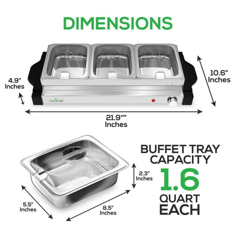 NutriChef Portable 3 Pot Electric Hot Plate Buffet Warmer Chafing Serving  Dish with Clear Lids for Restaurants, Hotels, and Parties (4 Pack)