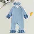 thumbnail image 2 of HCNTES Baby Girl Clothes Fall Winter Outfits Long Sleeve Romper Ruffled Jumpsuit Cute Outfit(G166-Blue,6-9 Months), 2 of 4