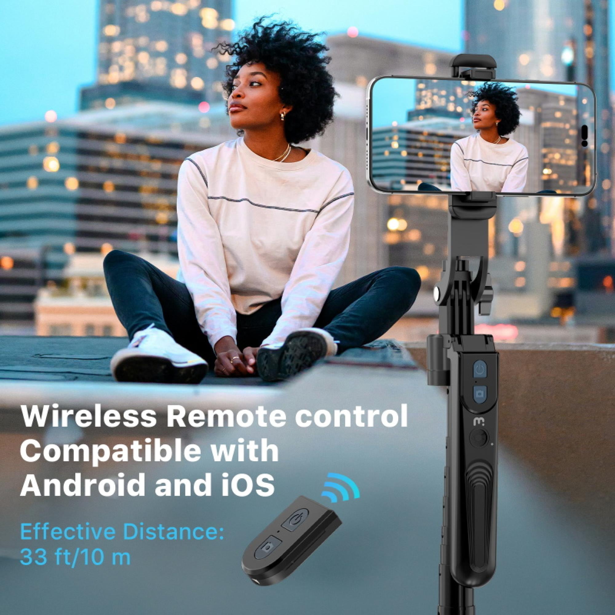 Smart Auto-Tracking Selfie Tripod with Wireless Remote & Dual Ring Lights – 360° Rotation, Face Tracking No App Need