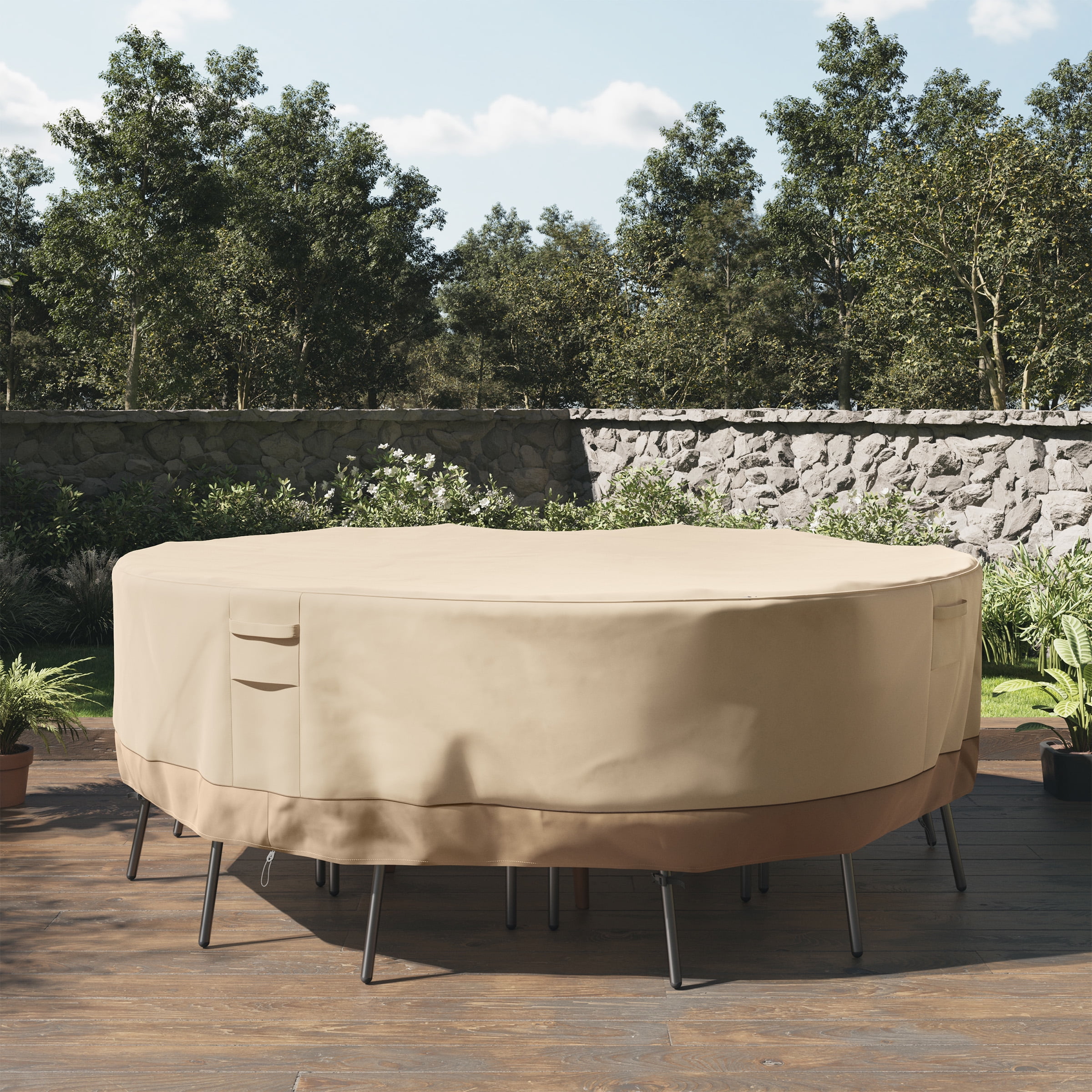Pure Garden 94in Round Outdoor Patio Table Cover - Waterproof UV 50+, Beige