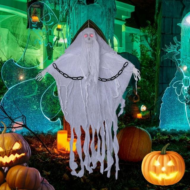 Xihbxyly Cadena de Fantasmas de Halloween, Decoración Colgante Aterradora, Ojos Brillantes y Calavera Espeluznante, Fácil Instalación, Decoración para Fiestas En Interiores y Exteriores, Temática de