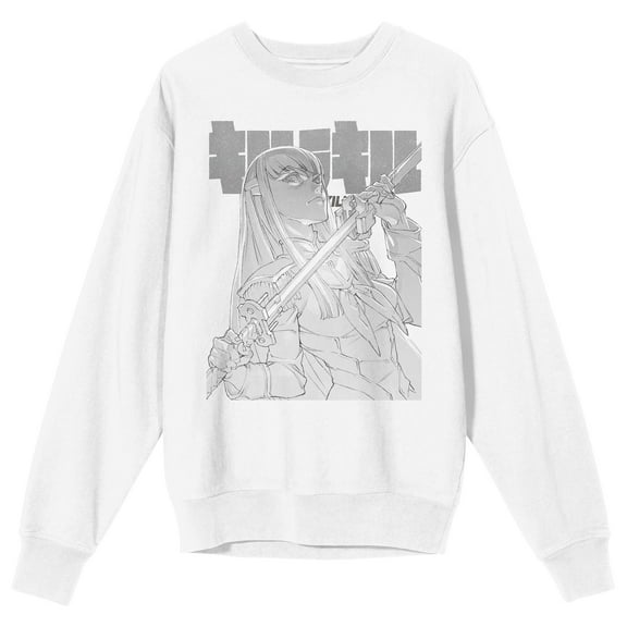 Kill La Kill Satsuki Kiryuin Manga Art Adult White Crew Neck Long Sleeve Sweatshirt-Medium