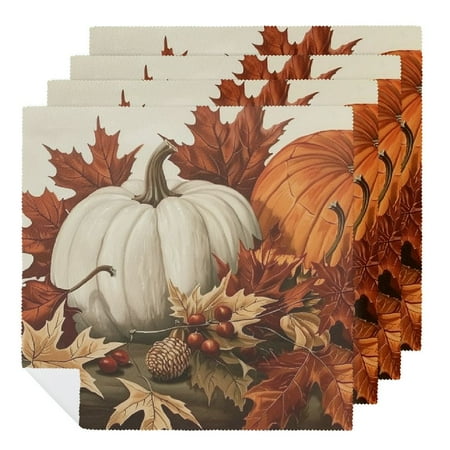 

Facannap Pumpkin Fall Leaves Acorns Cloth Napkins for Hotel Home Banquet Atmosphere Embellishment Polyester Party Dinner Decoration Washable Napkins Home Decor 6 PCS