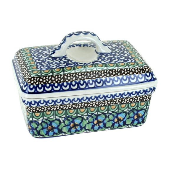 Blue Rose Polish Pottery Mardi Gras Butter Tub