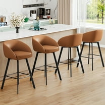 FIRAVOE Swivel Bar Stools Set of 4, 30" Bar Height Bar Stools with Back, Faux Leather Bar Chair Kitchen Barstools Counter Stools, Camel Brown