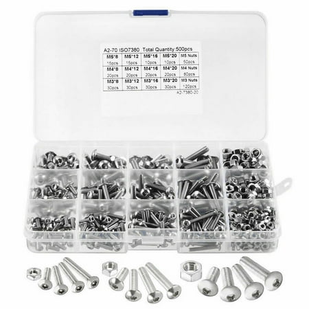 

Stainless Steel Hex Socket Bolts Screws Nuts Kit - 500pcs M3 M5 Assortment
