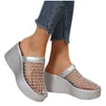 thumbnail image 4 of Platforms Wedges for Women Colse Toe Hollow Out Fishnet Mesh Sandals Arch Support Indoor Outdoor Beach Walking Standing Silver Women Sandal, 4 of 8