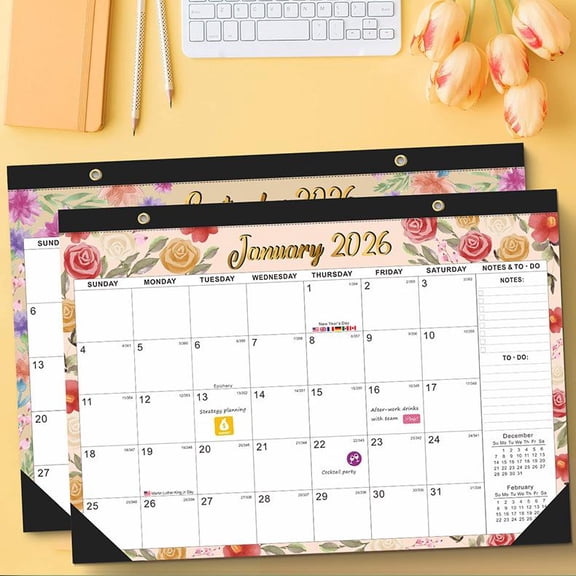Desk Calendar 2026, 18 Month Calendar Running to June 2027-16.9" x 12" Desktop/Wall Monthly Calendar for Homes, School/Office(Watercolor flowers)